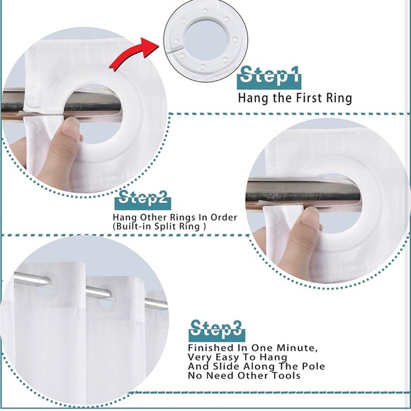 NEW!No Hook Shower Curtain Snap in Liner Set, Hotel Luxury White Shower Curtain - Picture 5 of 7